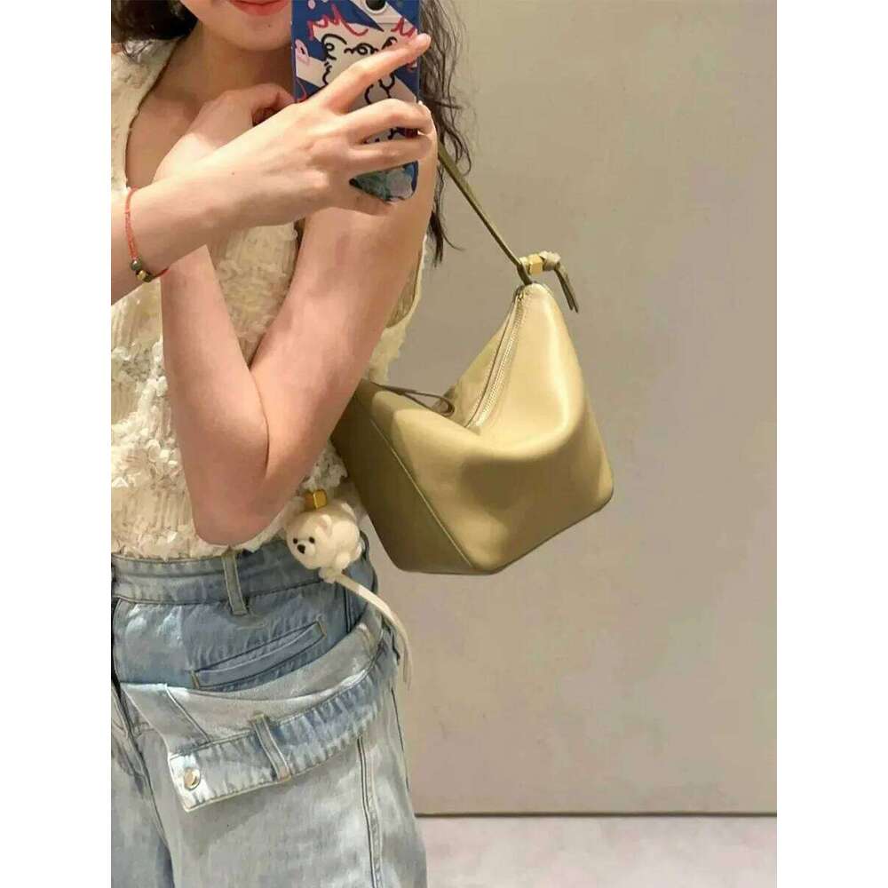 Women's Underarm Hobo Simple Design Pillow Bag Genuine Leather Satchels Ladies Mini Purse