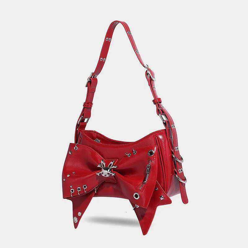 Spice Girl Rivet Bolsos Mujer Motorcycle Bow Bag Underarm Shoulder Bags American Style Sac Femme New Adjustable Strap Bolso