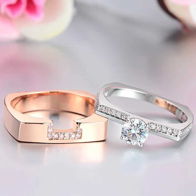 Luxury Female Two Color White Zircon Ring Set Crystal Bridal Ring Wedding Jewelry Promise Engagement Rings For Women W250606