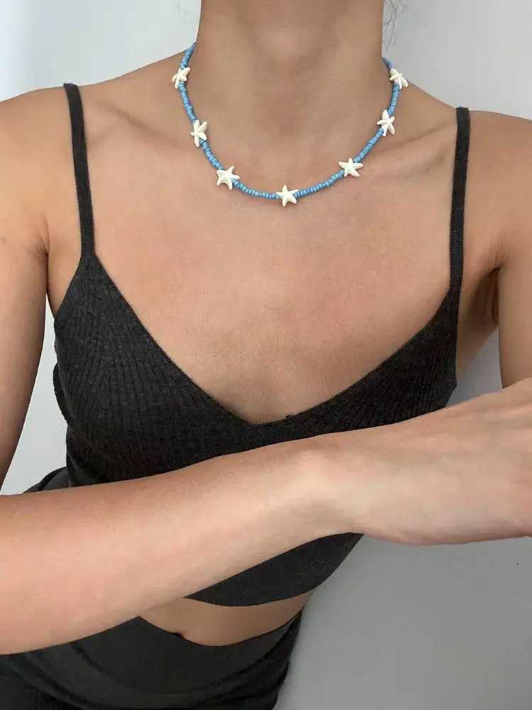 Bohemian Shell Star Beaded Choker Necklace for Women Summer Beach Holiday Bead Choker Necklace Jewelry Gift Y250605