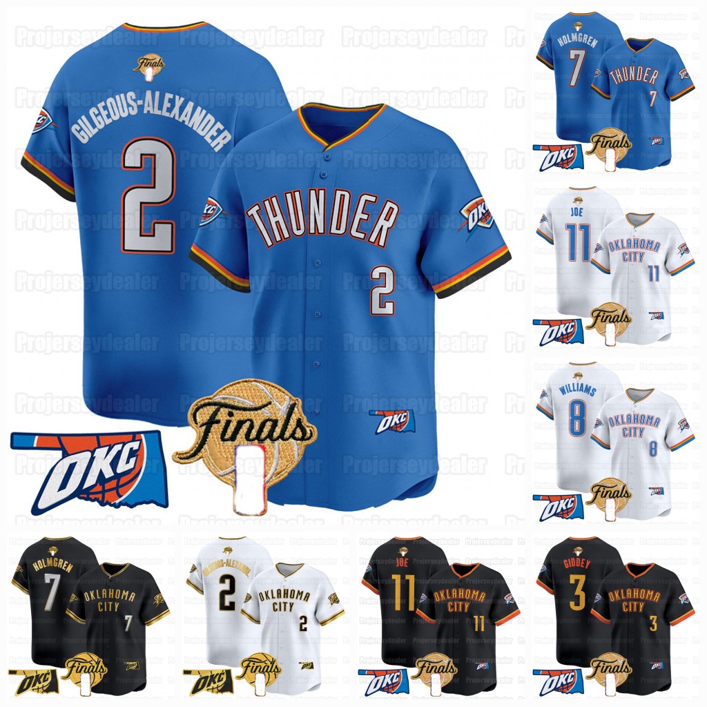 2 Shai Gilgeous-Alexander Thunders 2025 Finals Baseball Jersey Chet 7 Holmgren Caruso Luguentz Oklahomas Dort Jalen Williams Josh Giddey Joe Okc Oklahomas
