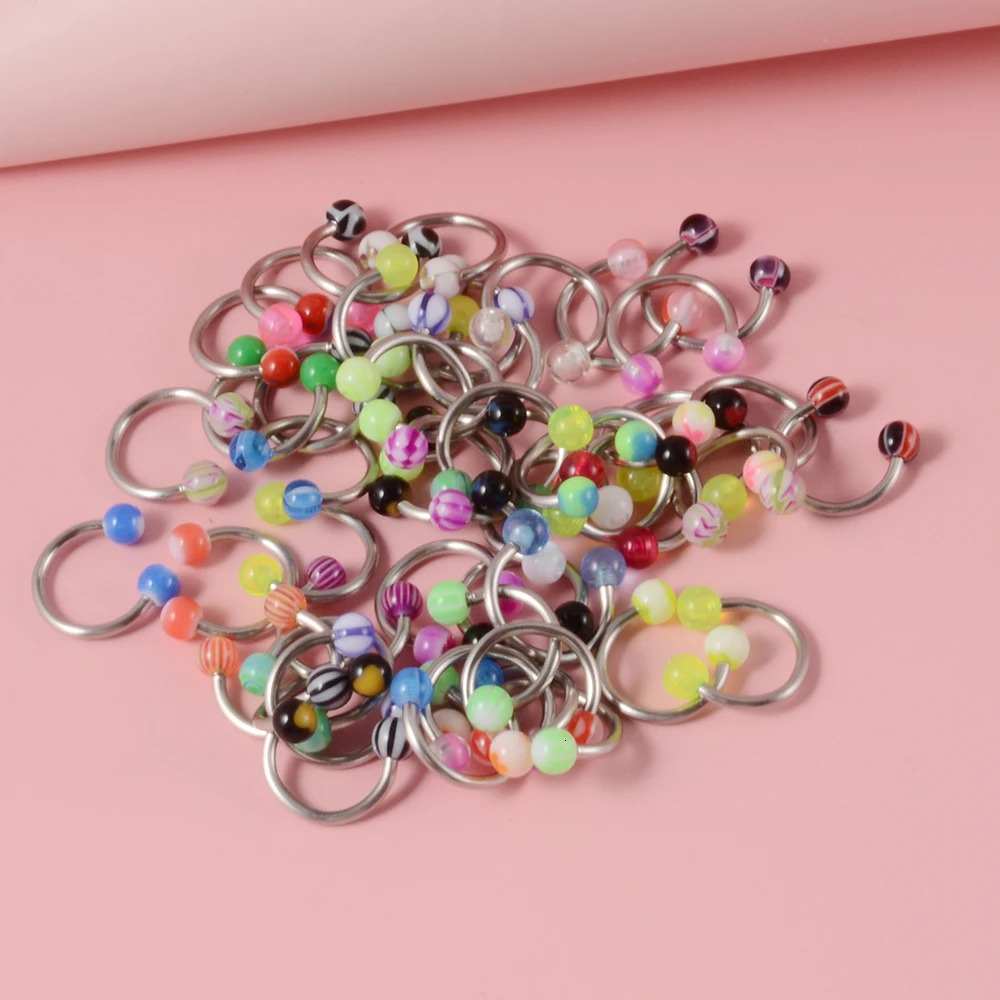 50 Pcs/Lot Mixed Colorful Ball Horseshoe Nose Ring Set Simple Nose Piercing Jewelry Steel Acrylic Nose Studs Body Jewelry 250605