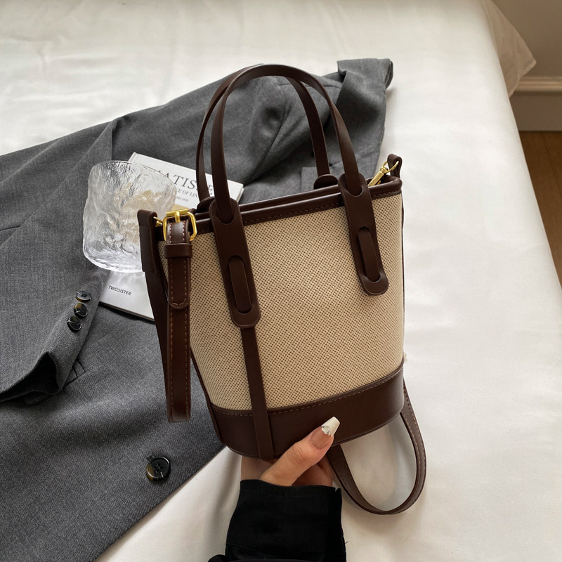 designer Vintage Canvas Tote Bucket Bag for Women Korean Style Simple 2025 Autumn Niche Versatile High-end Single Shoulder Crossbody Bag