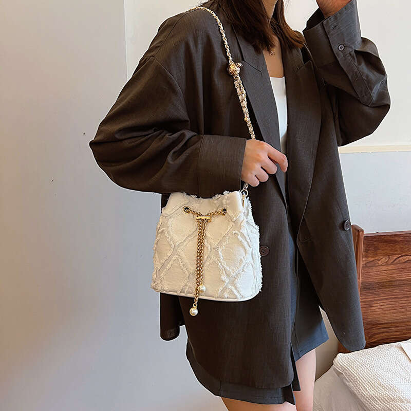 Denim Fabric Summer 2024 New Korean Fashion Patchwork Single Shoulder Internet Celebrity Women's Crossbody Bucket Bag