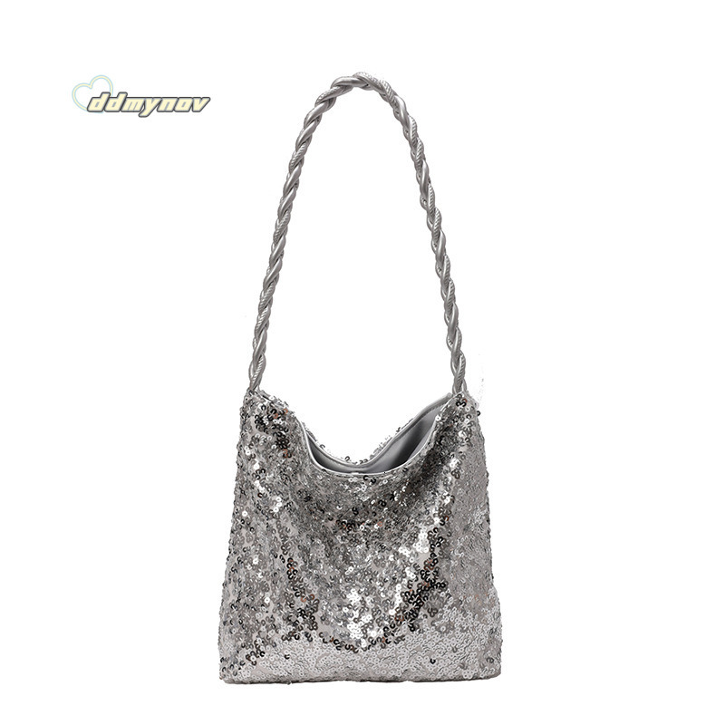 Fashion Sequin Handheld Bucket 2025 New Korean Style Niche Shoulder Lightweight Women's Bag High-end Feel ddmynov