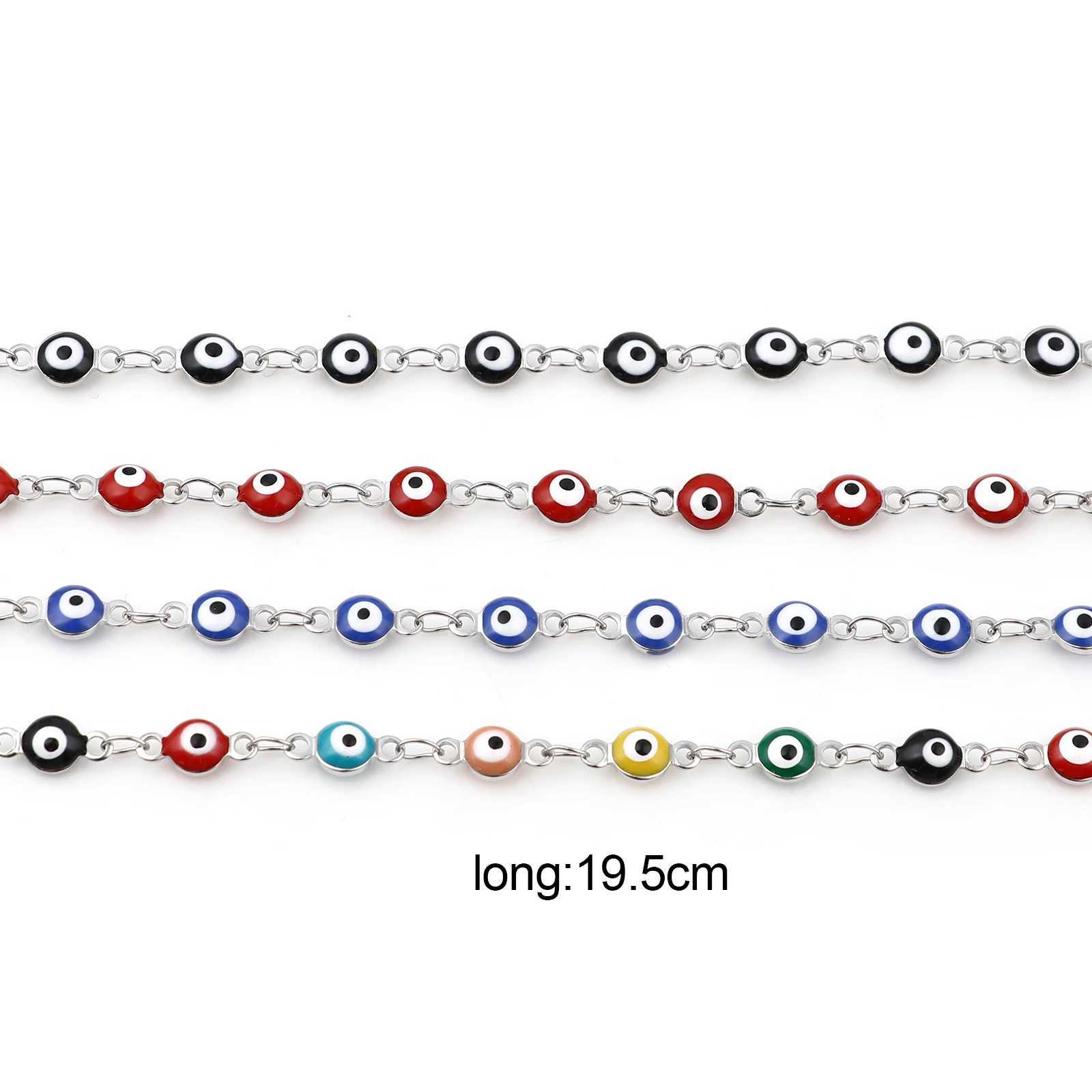 Stainless Steel Bracelets Round Evil Eye Enamel Jewelry Silver Color Hand Turkish Jewelry Bangle Boho Women Bracelet 19.5cm long W250606