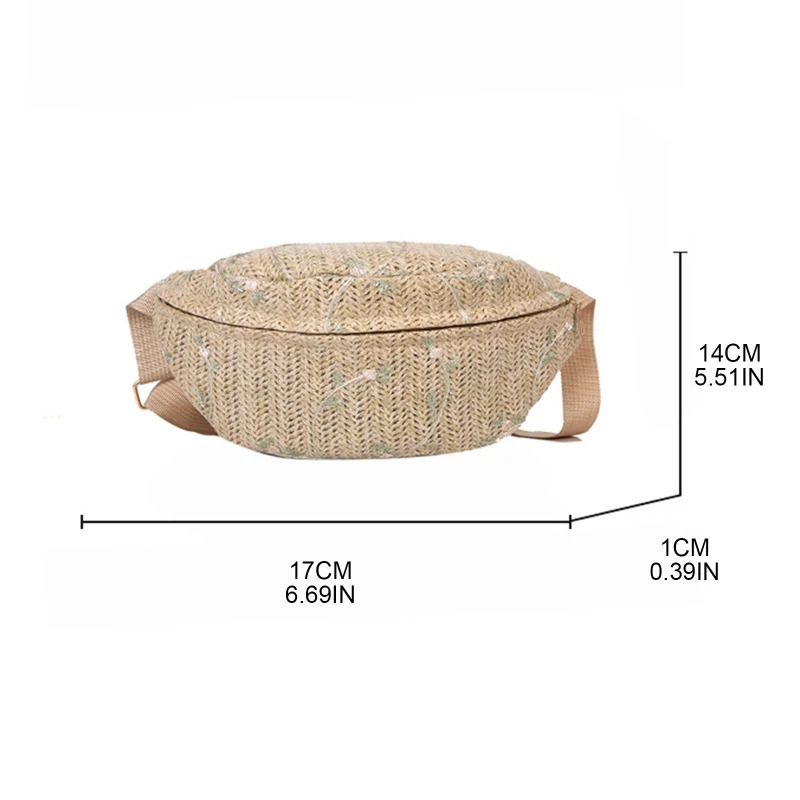 Women Fashion Straw Waist Fanny Pack Travel Casual Large Phone Bag Sports Workout Crossbody Chest Purse Beach Belt Bum Bag 250605