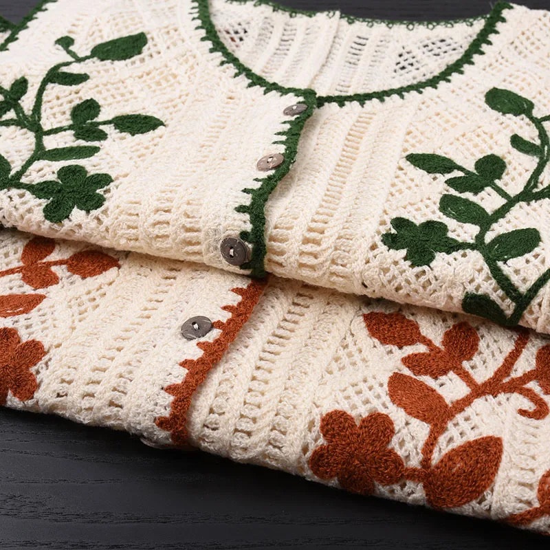 Flower Embroidery Crochet Waistcoat Top Sleeveless Button Front Vest Cardigan Women Spring Summer Vintage Fairycore Cottagecore 250530