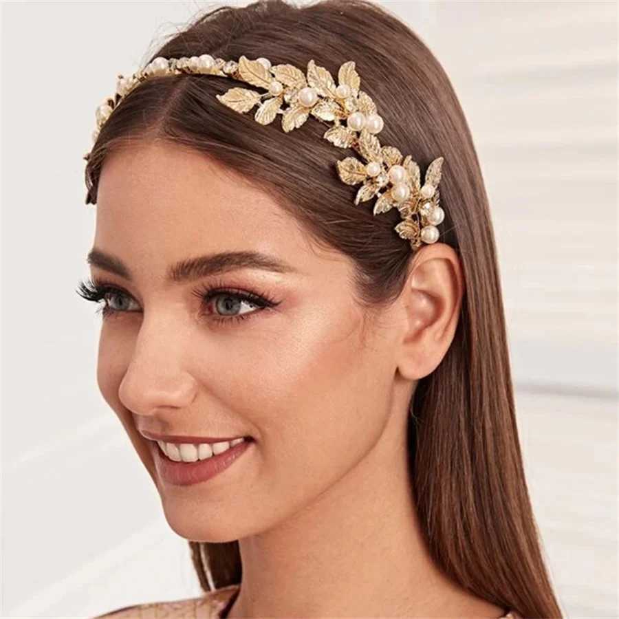 Fashionable crystal pearl alloy headband for women romantic wedding elegant bride wedding photography hair accessories Z250605