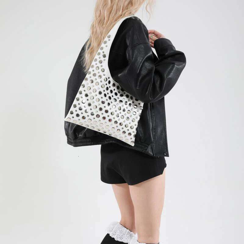 2025 Retro Rivet Decoration Women's Shoulder Bag New Motorcycle Style Underarm Fashion Large Capacity All-Match Handbag