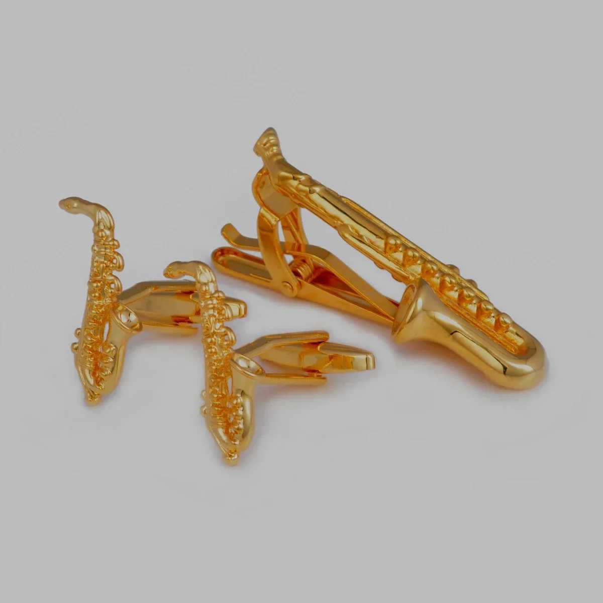 Fashion Musical Instrument Rose Shape Circular Metal Cufflinks Tie Clip Set Business Conference Suit Collar French Shirt Buttons W250606