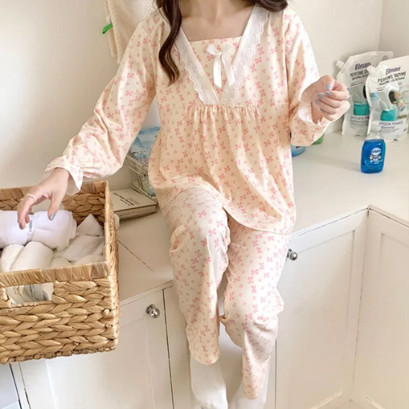 Four Seasons Women Sleepwear Plus Size Cartoon Heart Print Long Sleeve Cute Princess Style Summer Simple Casual Homewear 250530