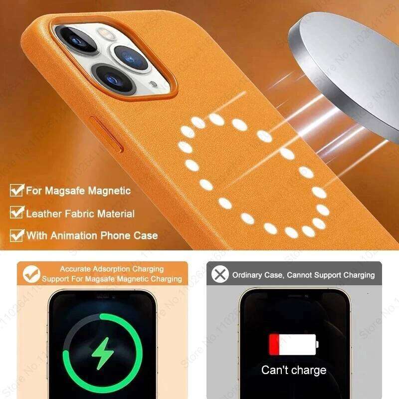 Official Original Animated Leather Cases iPhone 16 13 14 Pro Max for Magsafe Magnetic Wireless Charging Cover For 15 Plus