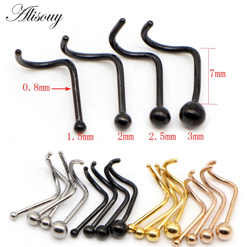 Alisouy 4PCS Stainless Steel Ball Nose Screw Ring L Rose Gold Color Nose Stud Retainer Holder Piercing Body Jewelry 20g 250605