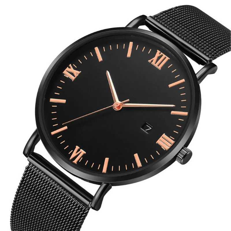 Fashionable business mens watch ultra-thin mesh belt Roman pattern trendy simple mens and womens quartz watch Y250605