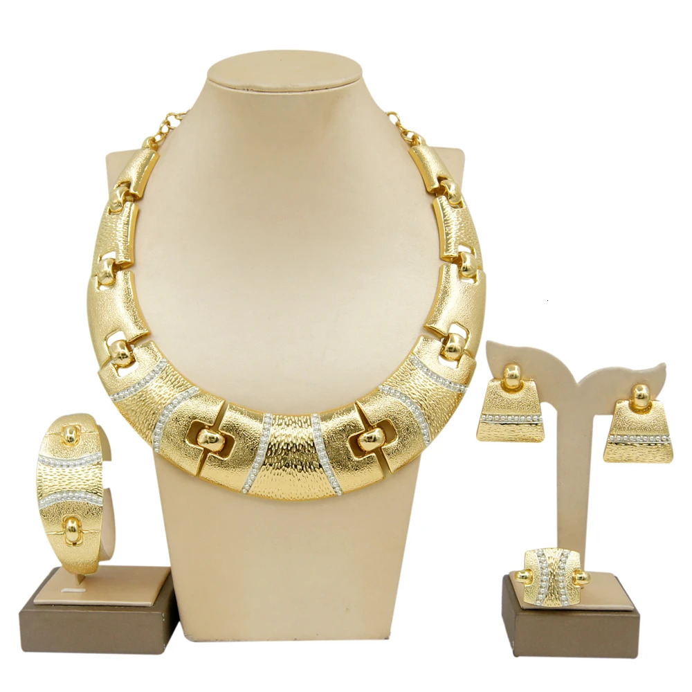 est Italian Gold Plated Jewelry Set Dubai Gold Colou High Quality Ladies Necklace Banquet Wedding Jewelry 250530