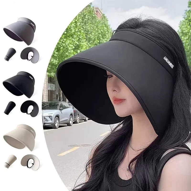 Summer Casual Empty Top Sun Hats Portable Wide Large Brim Cap UV Protection Foldable Visor Girl Sunshade Beach Hiking Hat 250603