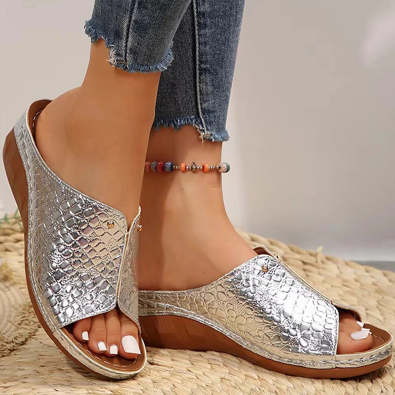 Womens Sandals Summer Sandals With Heels Bling Summer Shoes Woman Wedges Heeled Slippers Sandalias Mujer Footwear Women 250605