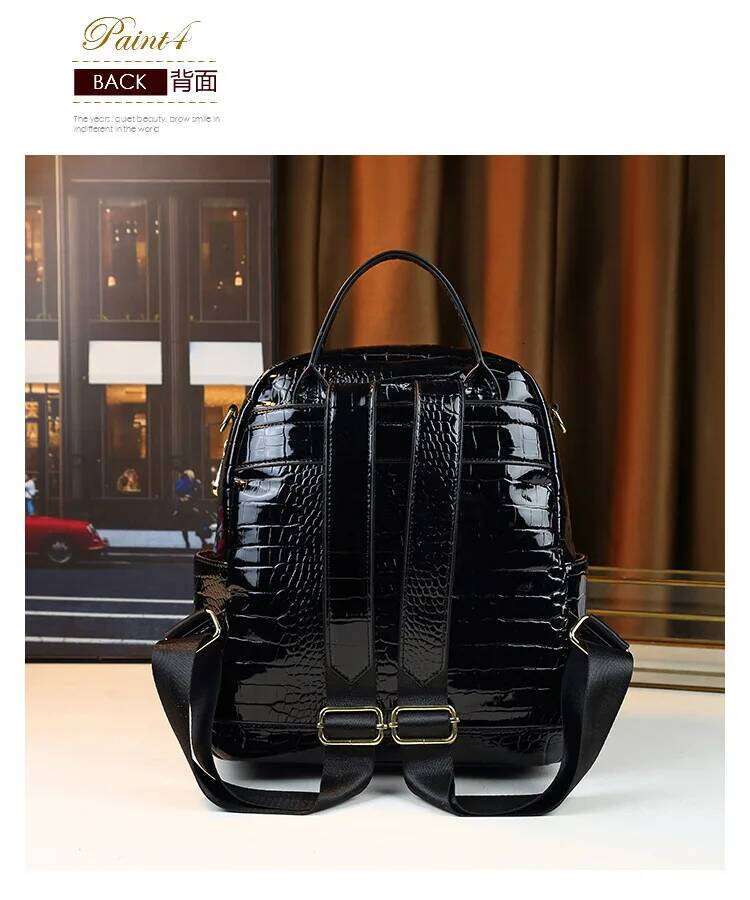 2025 Crocodile Pattern Leather Women Large Capacity Schoolbag Casual Shoulder Travel Commuting Backpacks