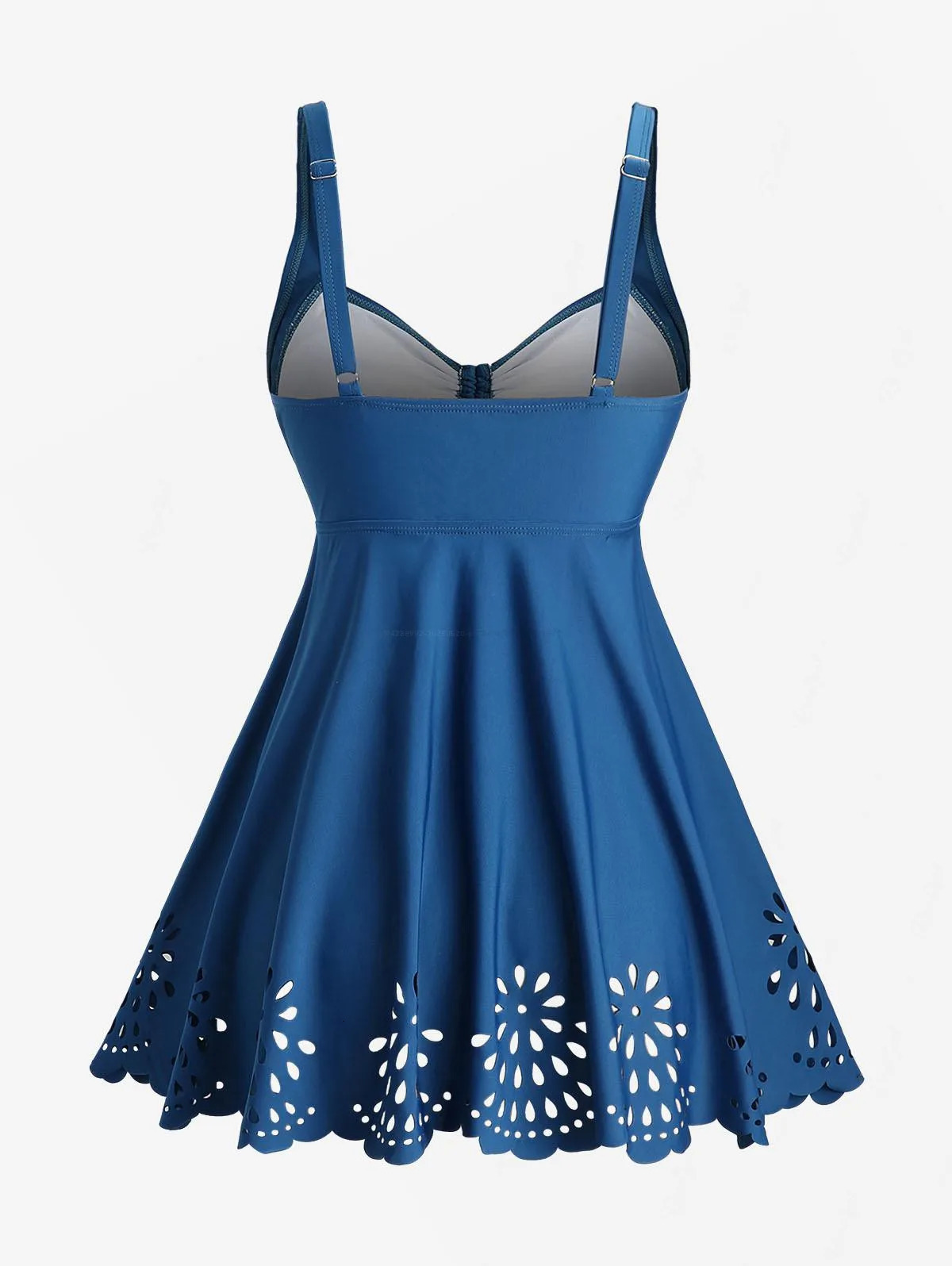 Rol Womens Plus Size Hollow Out Flowers Cinched Panel Adjustable Shoulder Strap Tankini Swimsuit 250603