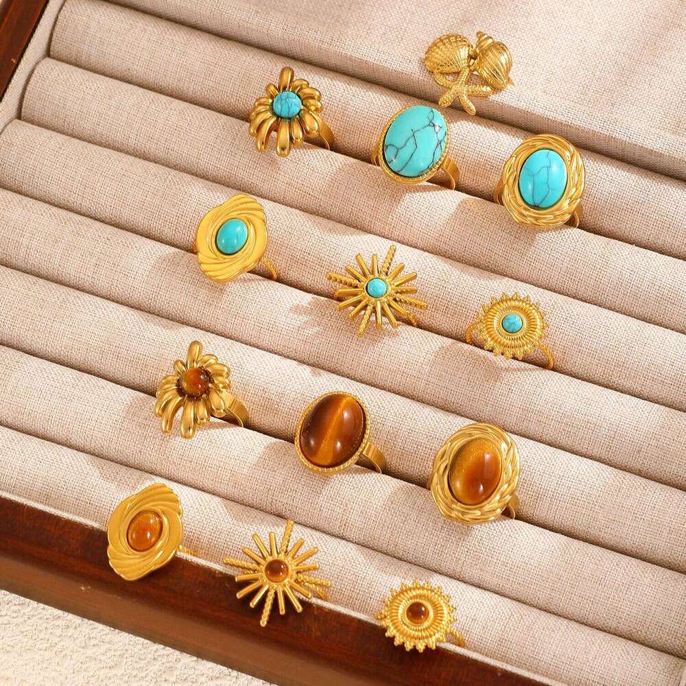 Luxury Irregular Open Ring Featuring Bold Turquoise Gemstones & Elegant Palace Aesthetic