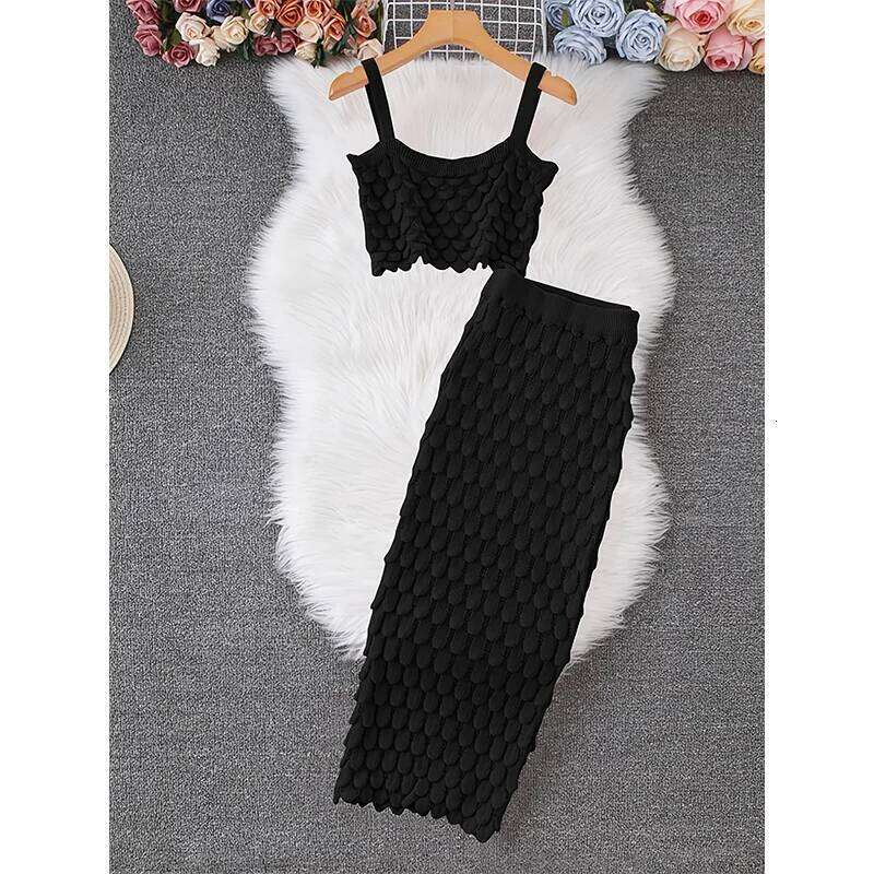 Women's Two Piece Knit Summer Beach Sexy Night Out Dress Sets Bodycon Long Skirt Maxi Dresses Casual Outfit