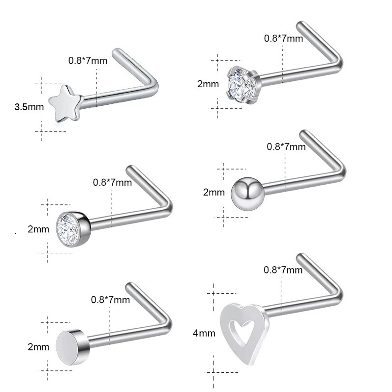 6Pcs/set 20G Fashion Nose Septum Piercing Studs Set Stainless Steel Nose Septum Studs Body Piering Jewelry For Nose Piercing 250605