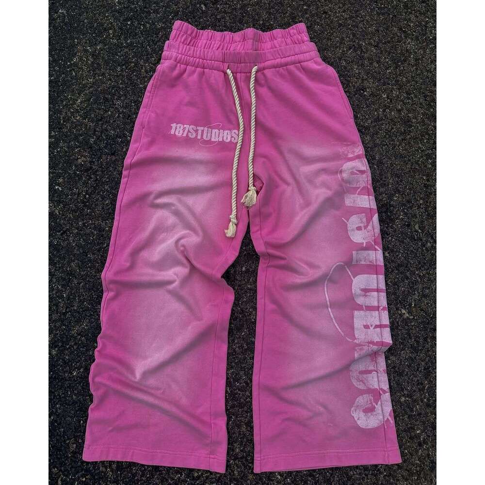Elastic Drawstring Sweatpants with Printed Pattern Casual Long Pants High Hip Hop Rap Street Y2K