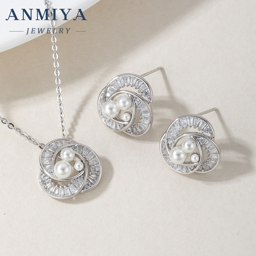 Elegant Wholesale Fine 925 Silver High Quality Freshwater Pearl Rose Flower Shape Earrings Set for Gift Women