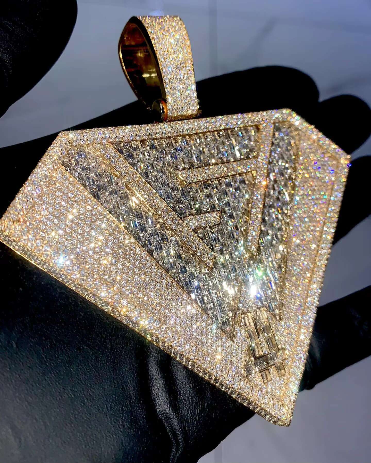 4Ct Round Real Moissanite Customize Disk Letter Pendant 14K Yellow Gold Plated