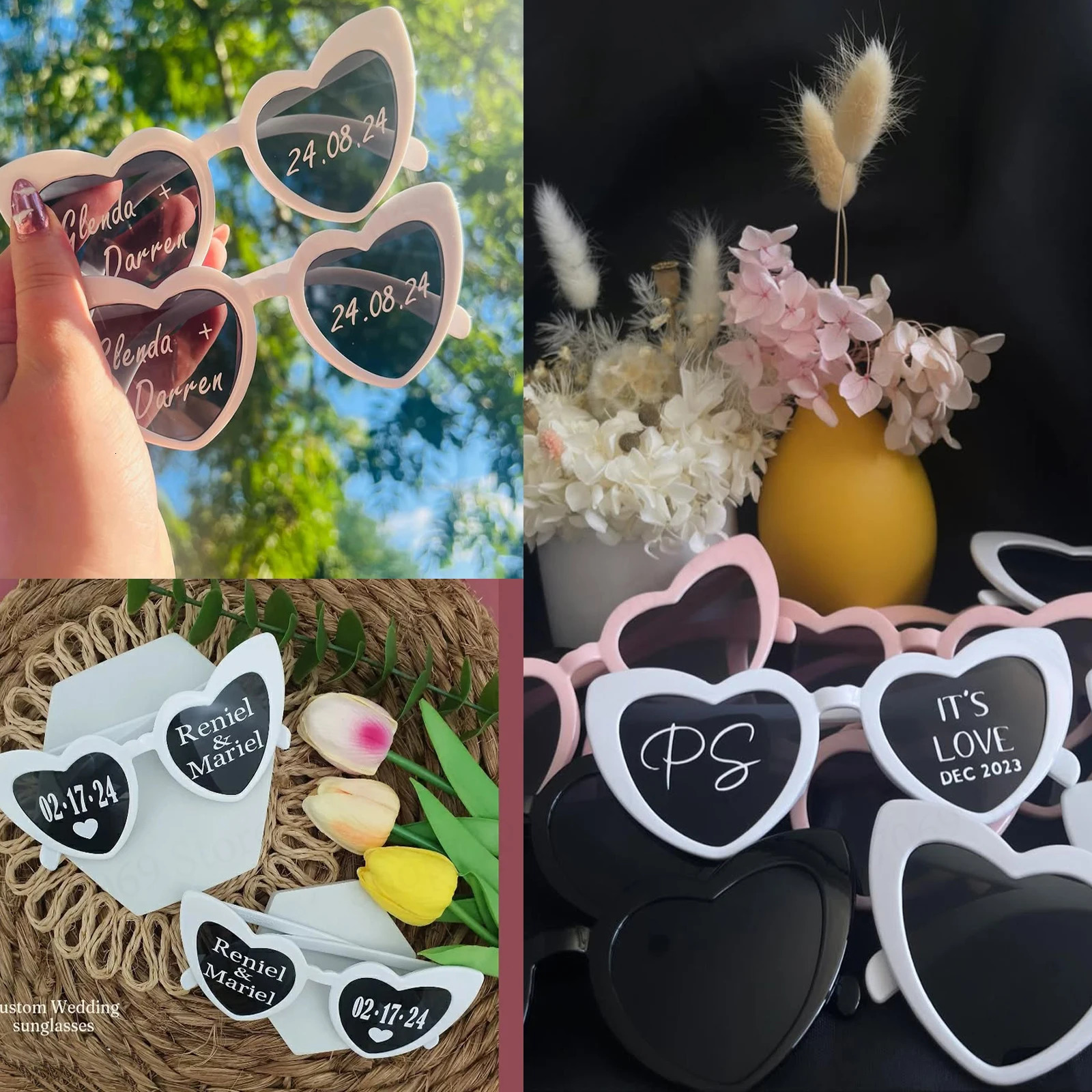 12-120Pcs Custom Wedding Sunglasses Personalized Heart Sunglasses Wedding Party Favors for Guests Date Initials Custom Text 250530