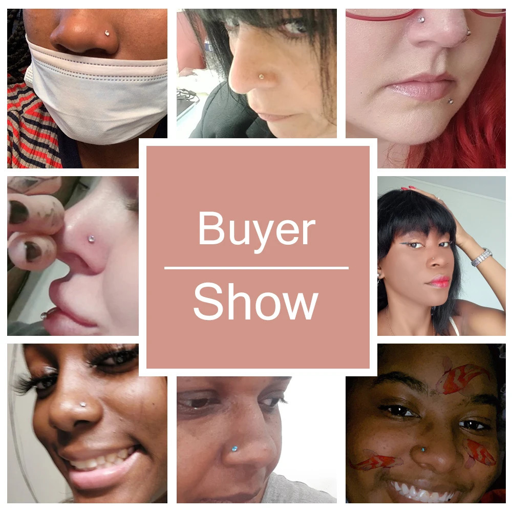 ZS 22g CZ Crystal Nose Studs Sets 12PCS/3PCS Nose Rings Studs Set Stainless Steel Nose Piercing Screws Fashion Nose Septum Rings 250605