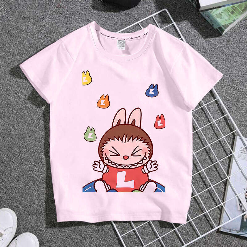 Labubu Trendy Summer T-Shirt Anime Peripheral Short Sleeve Casual Unisex Two-Dimensional Labubu doll