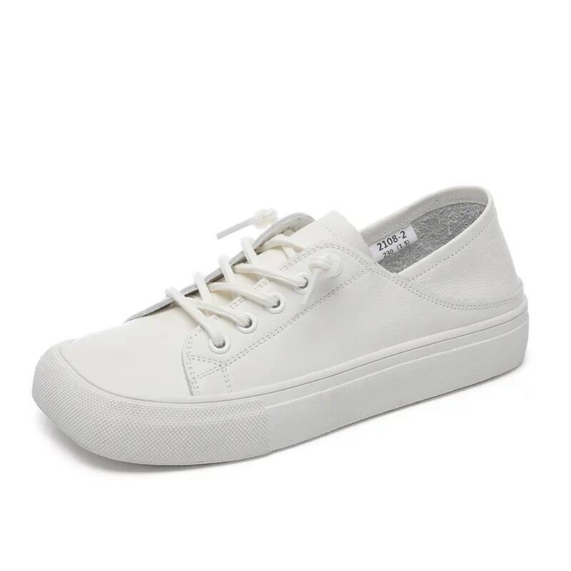 Ddmyoutdoor Genuine Leather White Women S Shoes Ugly Cute Head With Soft Bottom Ladies Design Square Toe Flat Casual Outdoor Shoes