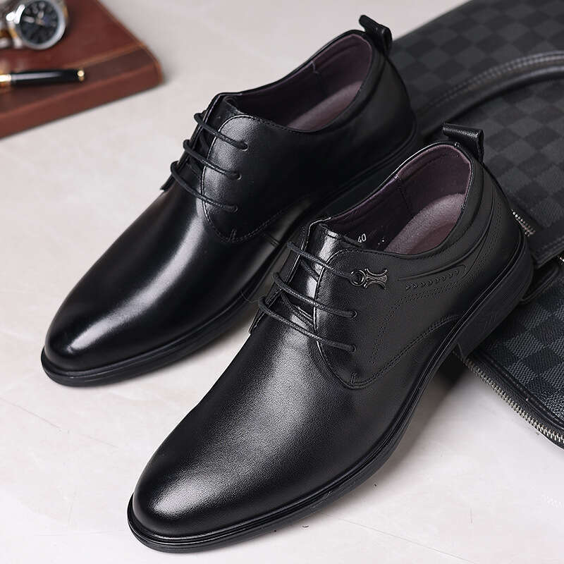 New Top Layer Formal for Men, Genuine Pointed Toe Lace-up Derby Shoes, Brand Business Men's Leather Shoes