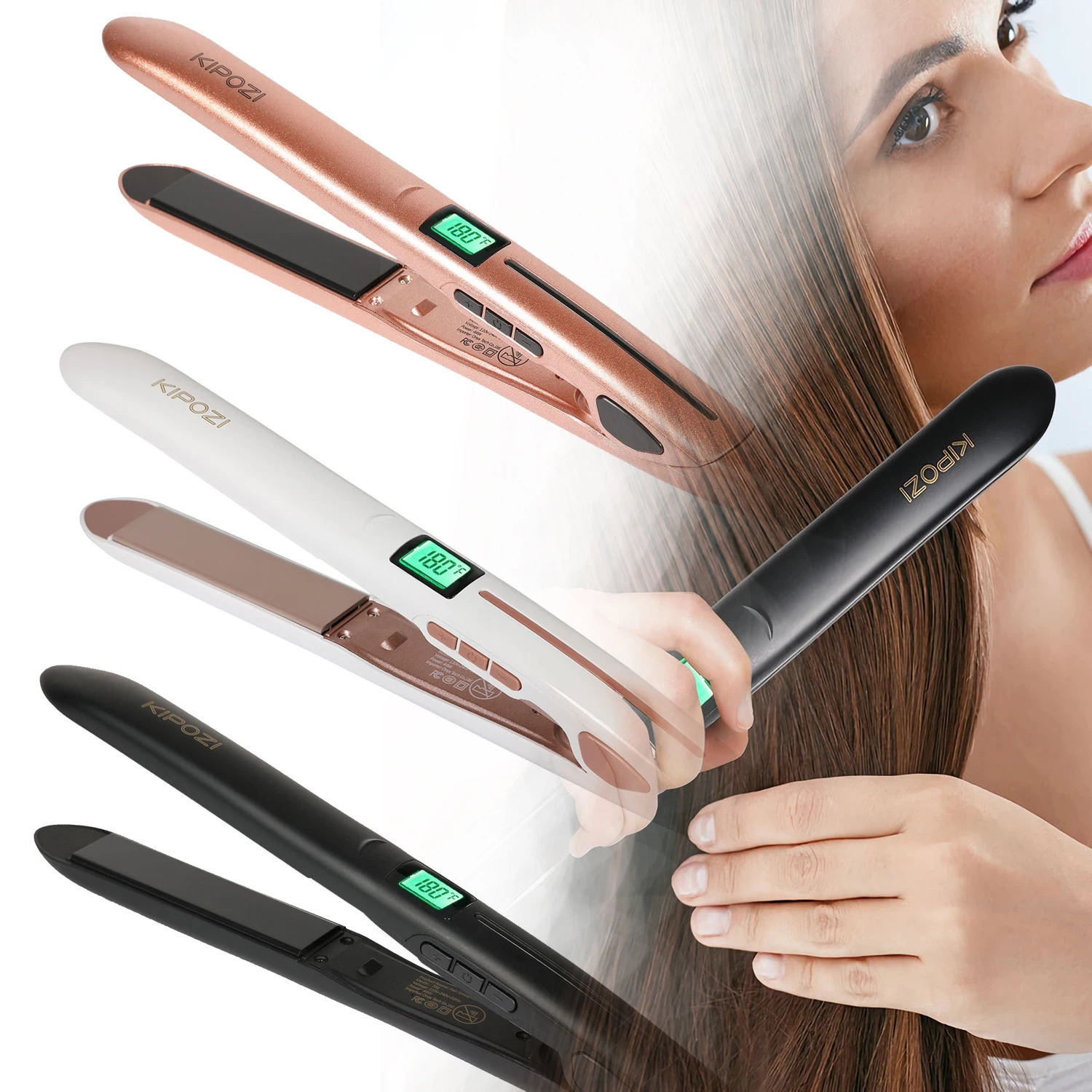 KIPOZI Perfect For Any Hair Type Flat Iron Hair Straightener with Digital LCD Display Dual Voltage Instant Heating Iron 250605
