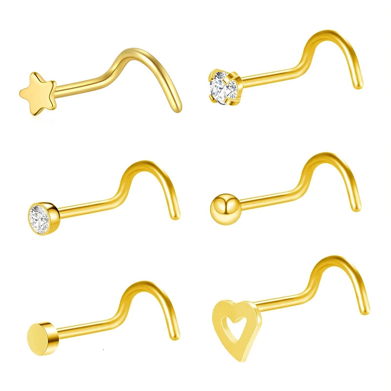 6Pcs/set 20G Fashion Nose Septum Piercing Studs Set Stainless Steel Nose Septum Studs Body Piering Jewelry For Nose Piercing 250605