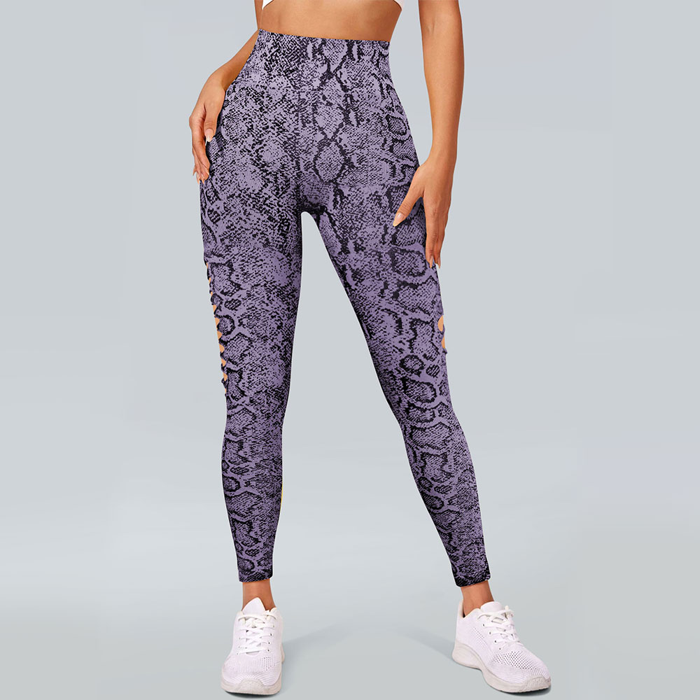 Sports and fitness checkered printed hole tight fit, high waist, high elasticity hip lifting women's pants