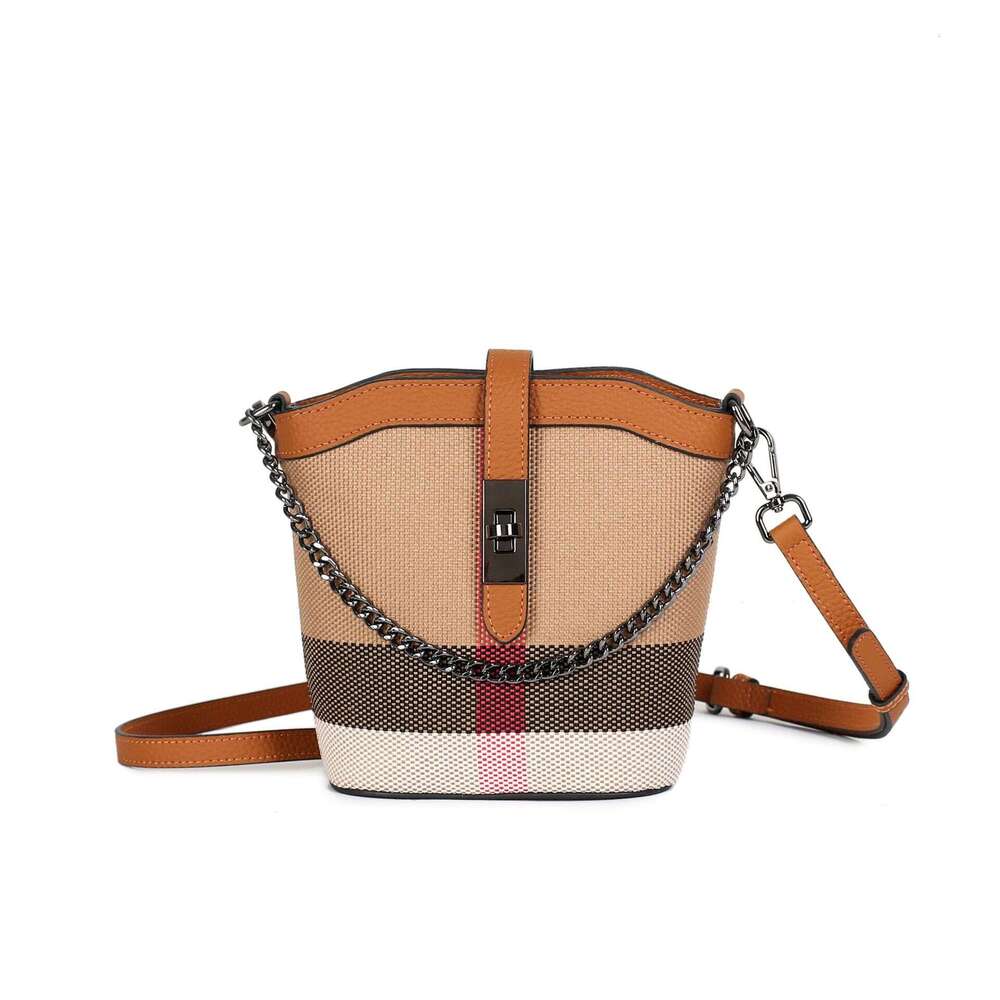 Fashion Genuine Leather Crossbody for Women Trendy 2025 New Cowhide Bucket Mini Small Phone Plaid Bag
