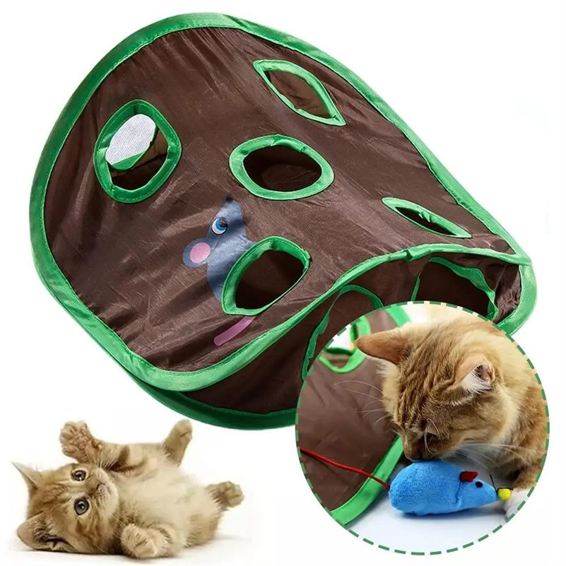 Cat Mice Game Intelligence Toy Bell Tent With 9 Hole Cats Playing Tunnel Foldable Mouse Hunt Toys Keeps Kitten Active Pets Toys