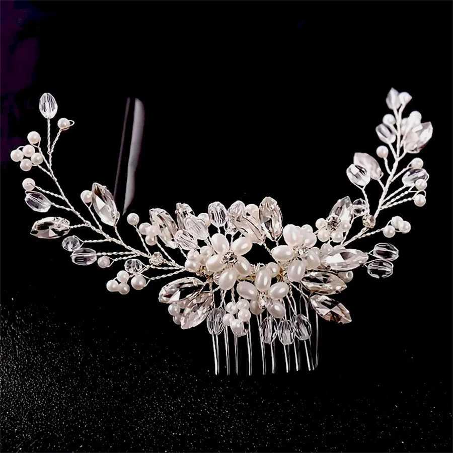 New Silver Alloy Hair Comb Handmade Pearls Rhinestones Fashion Metal Headpiece Elegant Hair Jewelry Accessory For Women Z250605