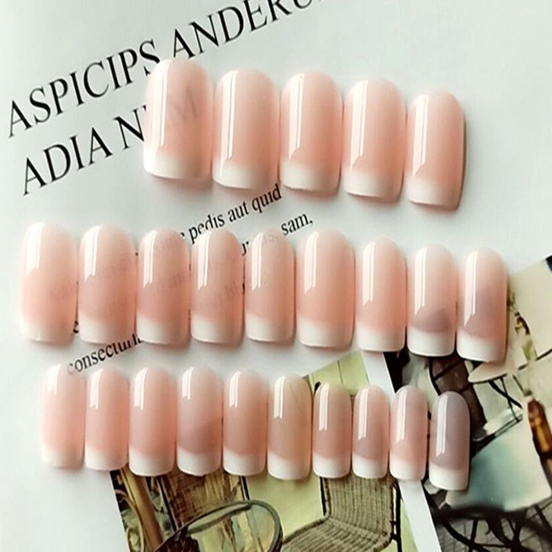 Natural Nude White French Nail Tips Full cover UV Gel Press on False Nails Ultra Easy Wear For Home Travel