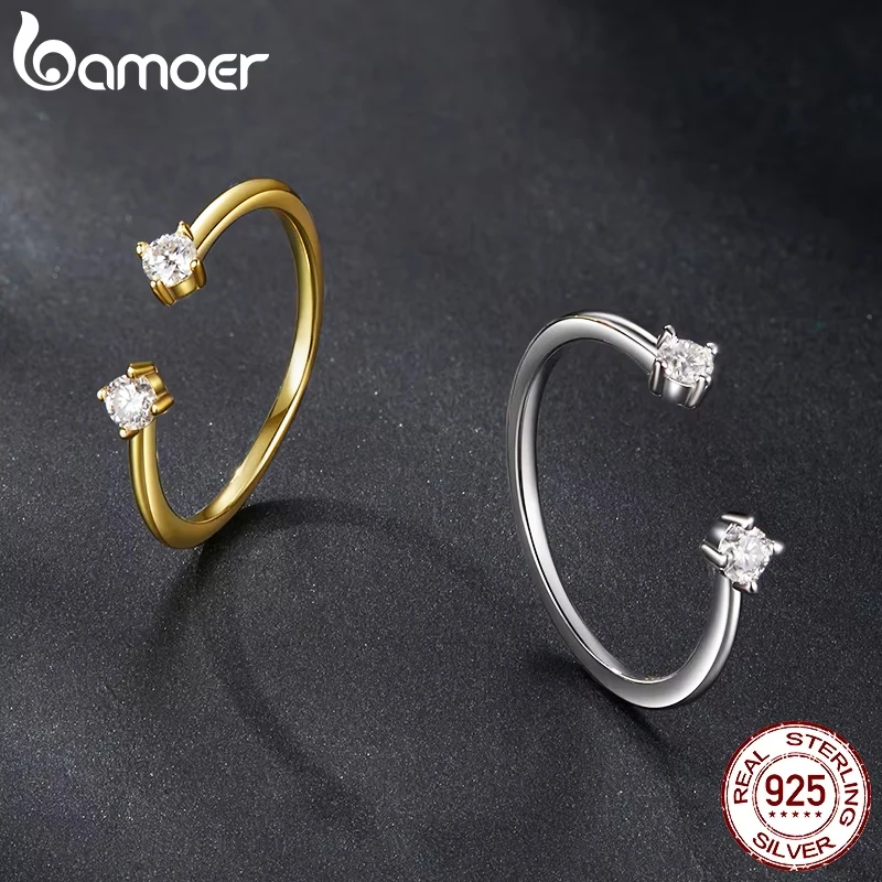 BAMOER Moissanite White Gold Plated Adjustable Ring 925 Sterling Silver Exquisite Open Ring for Women Fine Jewelry Luxury Gift Party Gift MSR060
