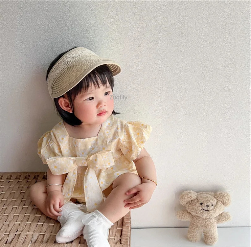 Korea Style Baby Straw Caps Kids Sun Hats Empty Top Big Bow Hat Child Straw Sunshade Sunscreen Hats Baby Accessories born 250603