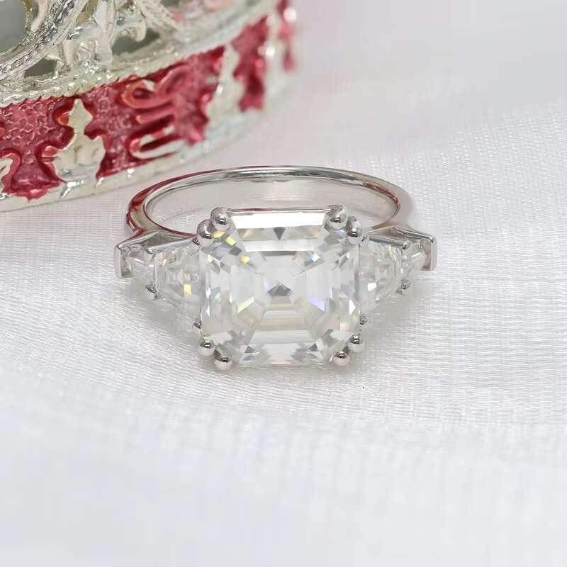 D VVS1 7ct Asscher Cut Moissanite Diamond Engagement Ring Silver925 Luxury Wedding Jewelry