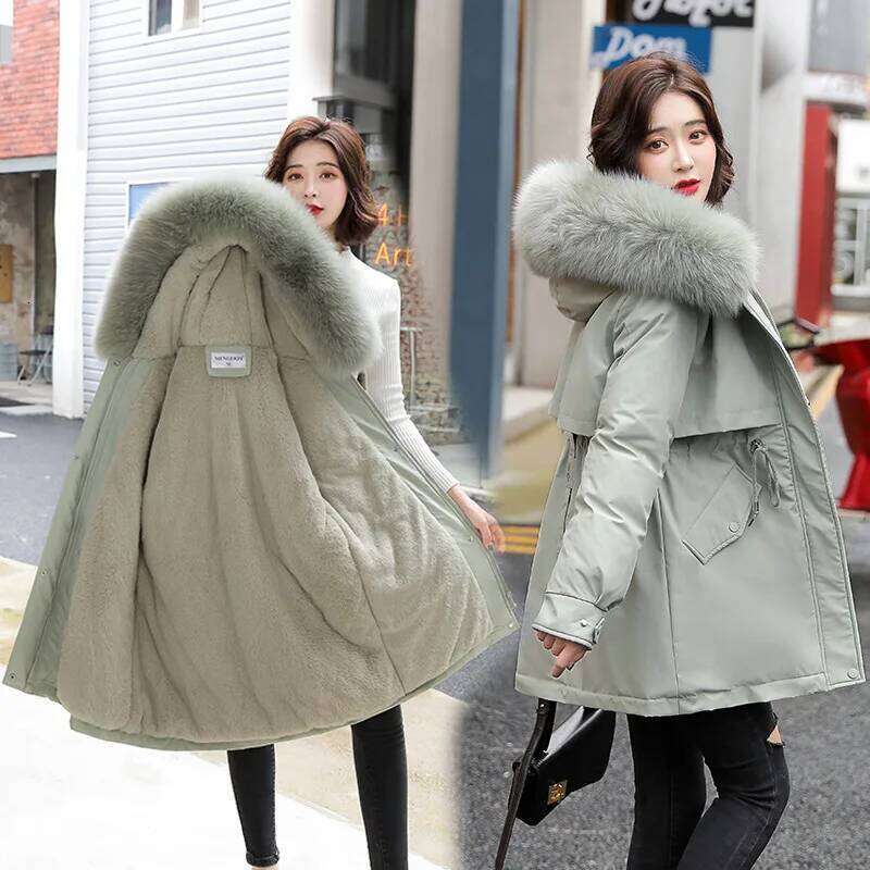 Women Parka Fashion Long Coat Wool Liner Hooded Parkas 2023 New Winter Jacket Slim With Fur Collar Warm Snow Wear Padded Clothes