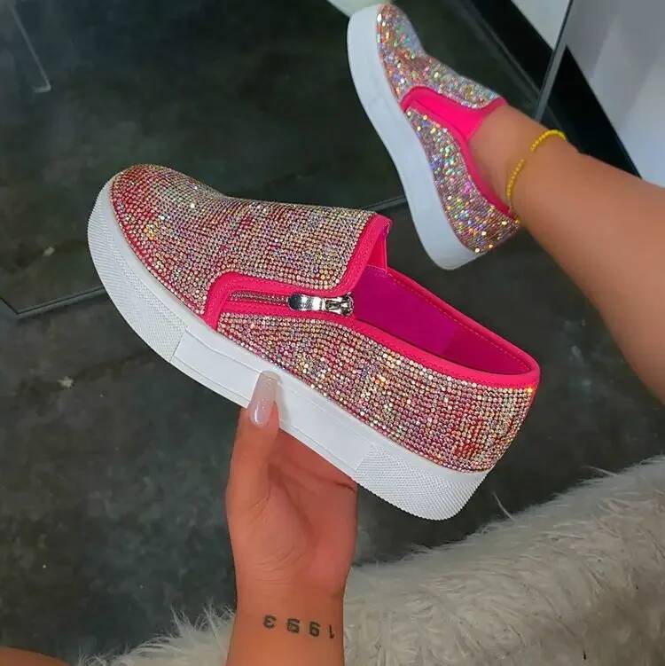 Ddmyoutdoor Women Bling Flats Sequins Crystal Studded Slip On Lazy Loafer Flat Round Toe Rhinestone Shoes Fashion Female Sneakers Bv Outdoor Shoes