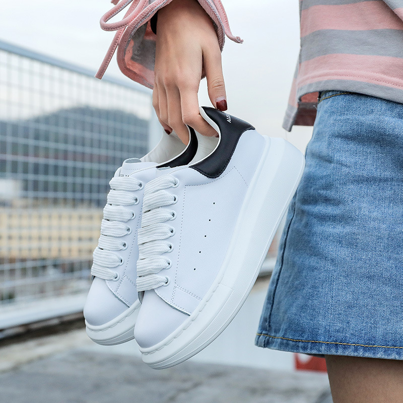 Cowhide Sneakers For Women Casual Shoes Autumn New Thick Soled Flat Height Increasing Casual Sports Shoes Big White Shoes Ddmysaturn