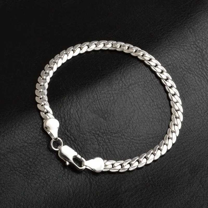 925 Sterling silver Classic flat sideways chain Bracelets necklace for women mens Fashion Party Wedding Jewelry Gifts bracelets W250606