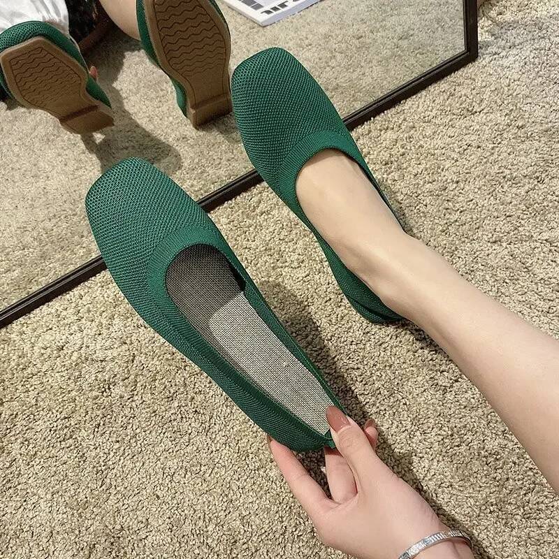 Ddmyoutdoor Stretch Knit Fabric Spring New Women Flat Heel Anti Skid Ballet Flats Shoes Slip On Breathable Loafer Femalehj Outdoor Shoes